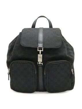 Gucci GG Canvas Jackie Line Backpack Leather Black Silver